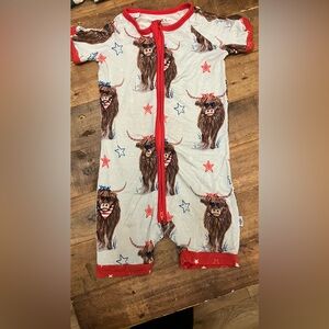 Charming Highland Cow Kids shortie Pajama - Red, White and moo!
